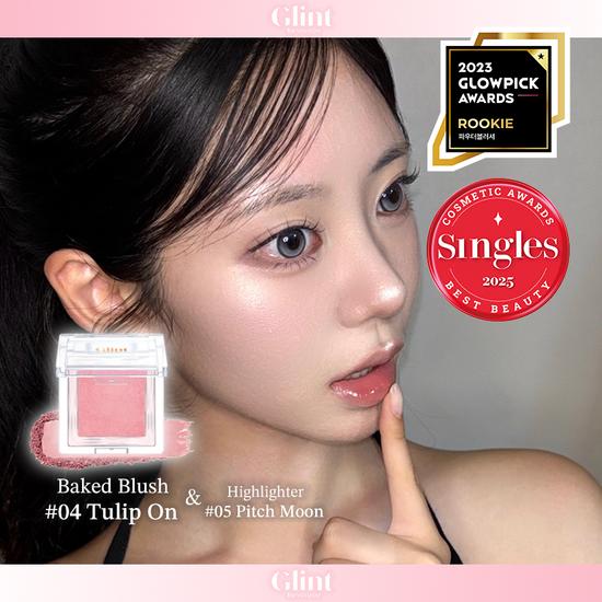 Glint Baked Blusher 10 Colors (Pearl-Free Highlighter)