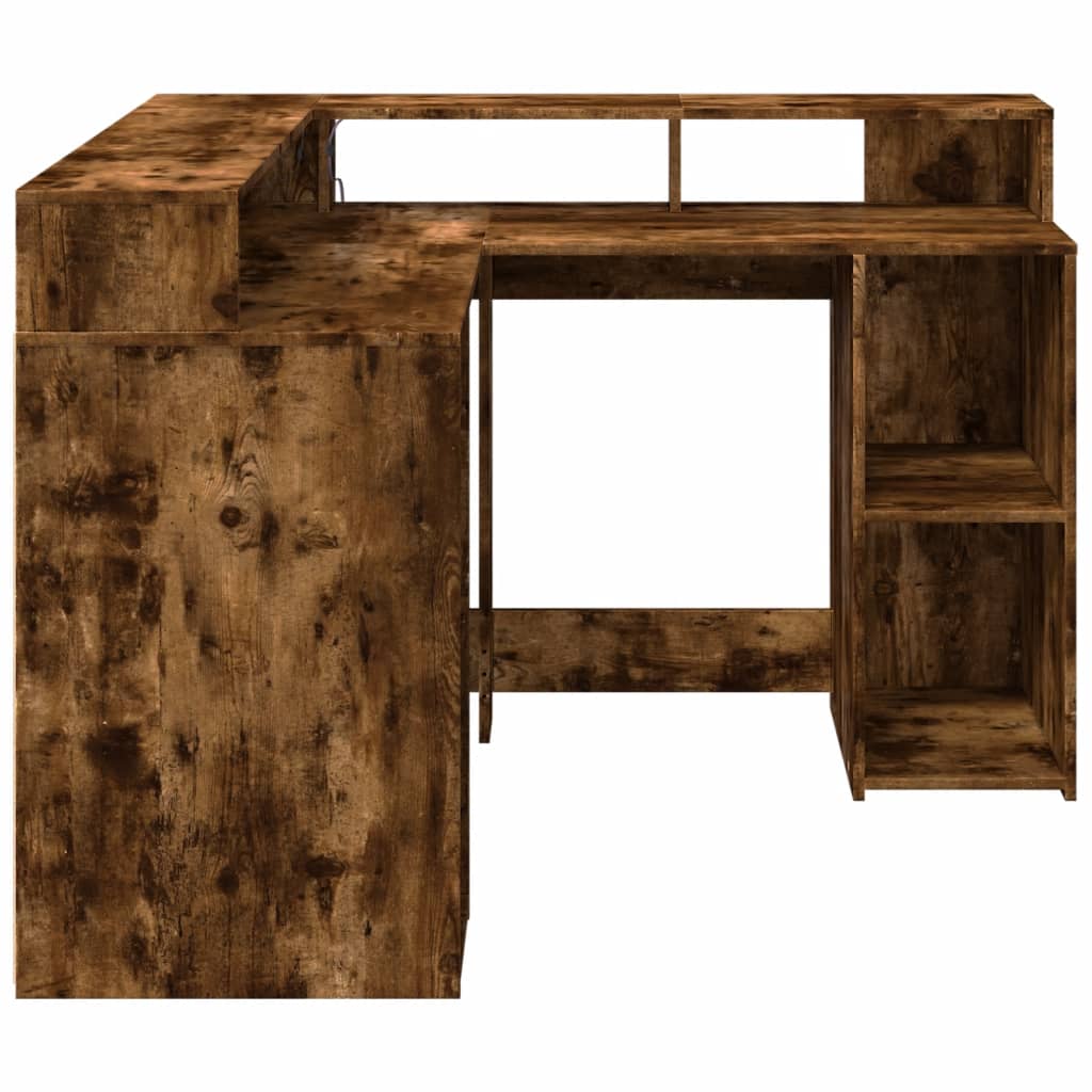 Biurko Z Podświetleniem Led, Przydymiony Dąb, 130X130X91 Cm