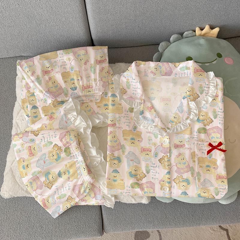 Cute puppy imitation cotton edge pajamas women's summer casual sweet loungewear short-sleeved three-piece set