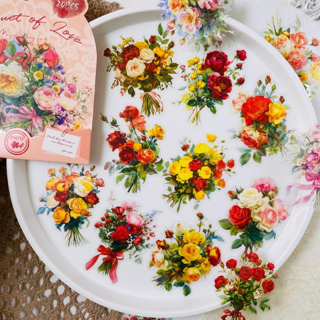 20pcs Flower Stickers Aesthetics Transparent PET Stickers DIY Scrapbook Junk Journal Decor Album Stickers