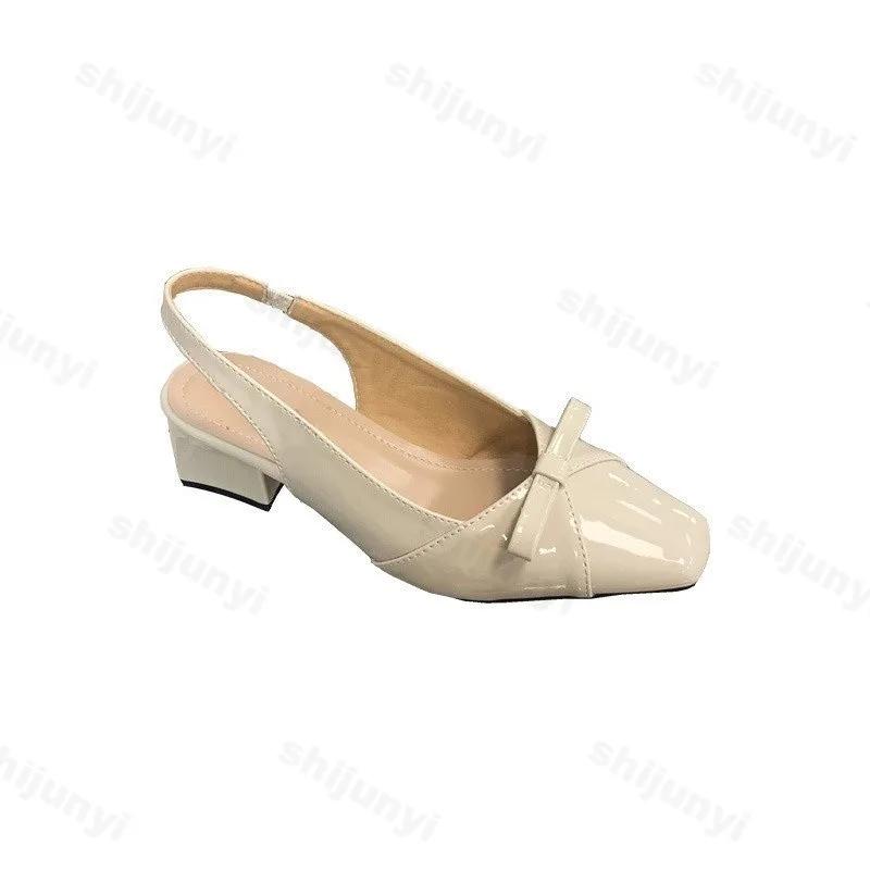 Fashion Hot Selling Women Summer Square Toe Bow Sandals 2025 New Shallow Mouth Non-slip Kitten Heel Shoes French Comfortable Sandals