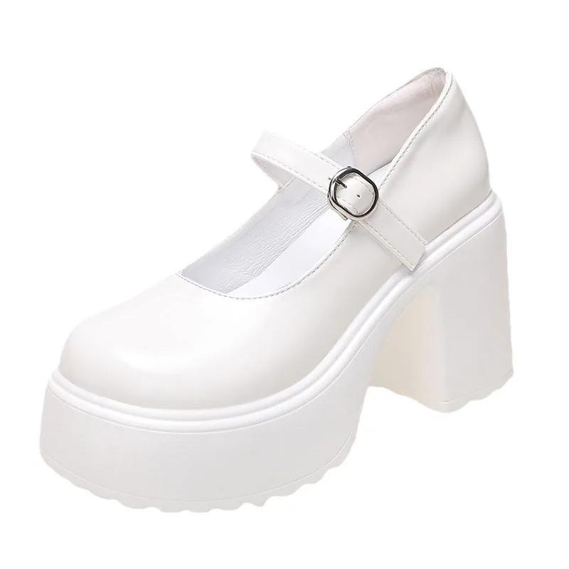 Μόδα Λευκή Πλατφόρμα Αντλίες Γυναικείες Σούπερ Ψηλά Τακούνια Πόρπη Λουράκι Mary Jane Παπούτσια Γυναικεία Goth Χονδρό Τακούνι Γυναικεία παπούτσια
