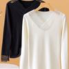 Tops for Women Pullover Long Sleeve V-neck  Autumn Winter Warm Slim Thickened Lace Top
