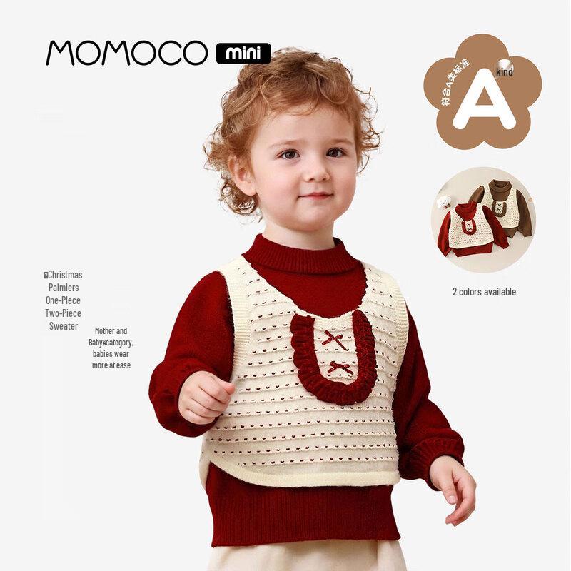 Сладкий свитер с бантом для девочек MOMOCO, имитация двух предметов 100