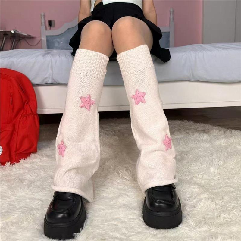 Japanese Style Sweet Girl Breathable Knitted Polyester Sock Covers Warm Leg Warmers Solid Color Mid-Calf Loose Sock Set Autumn