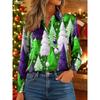 Women's Christmas Tree Print Blouse, Elegant Shirt Collar Design, Vintage Tropical Party Wear, Fall Spring Evening Fashion