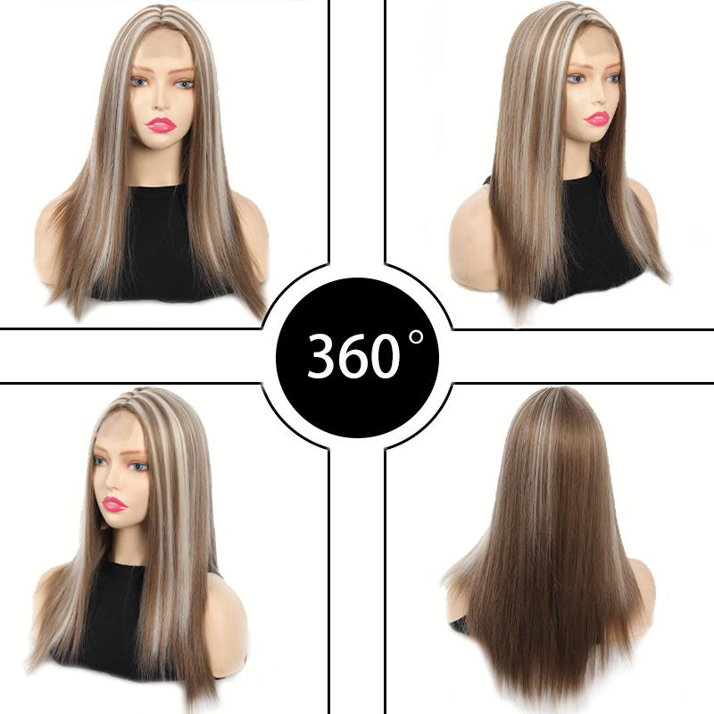 Handgewebte, synthetische Perücke aus Spitze in gemischten Farben mit geradem Stirnband für Frauen, einfach zu tragen für alltägliche Zusammenkünfte