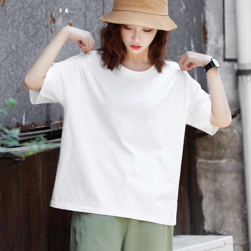 

Women s 230g Pure Cotton Short Sleeve T-shirt - White, Crew Neck, Loose Fit, All Cotton, Heavyweight, Solid Color, Ideal for Spring/Summer. L (100-120 jin)