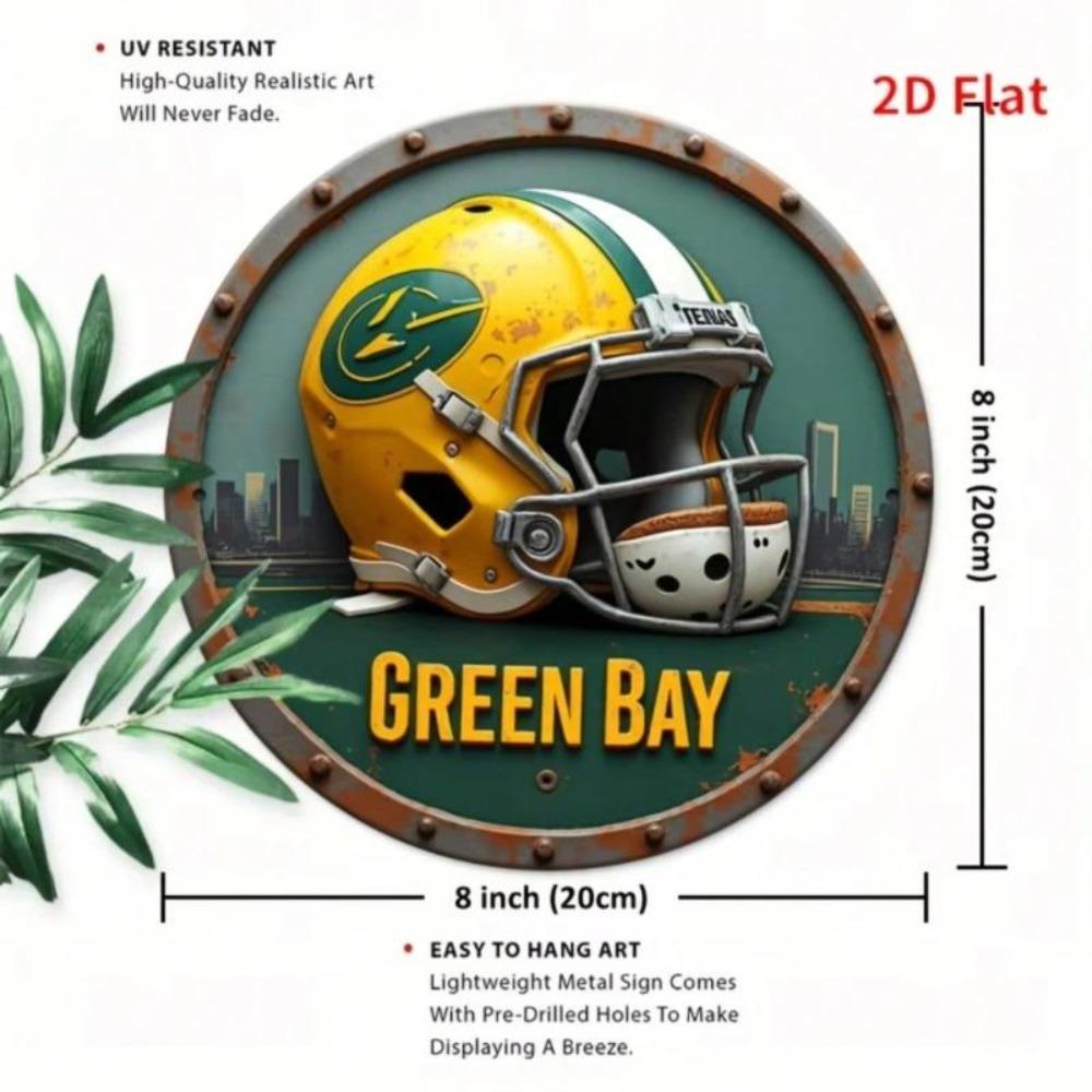 Vintage Green Bay Football Helmet Metal Tin Sign 8x8 Inch Retro Home Office Wall Decor