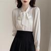 White shirt long sleeve bow top women's autumn 1116 new temperament design sense niche shirt