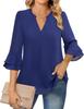 Women's V-Neck Double-Layer Chiffon Top with Flare & Tie-Waist Detailing