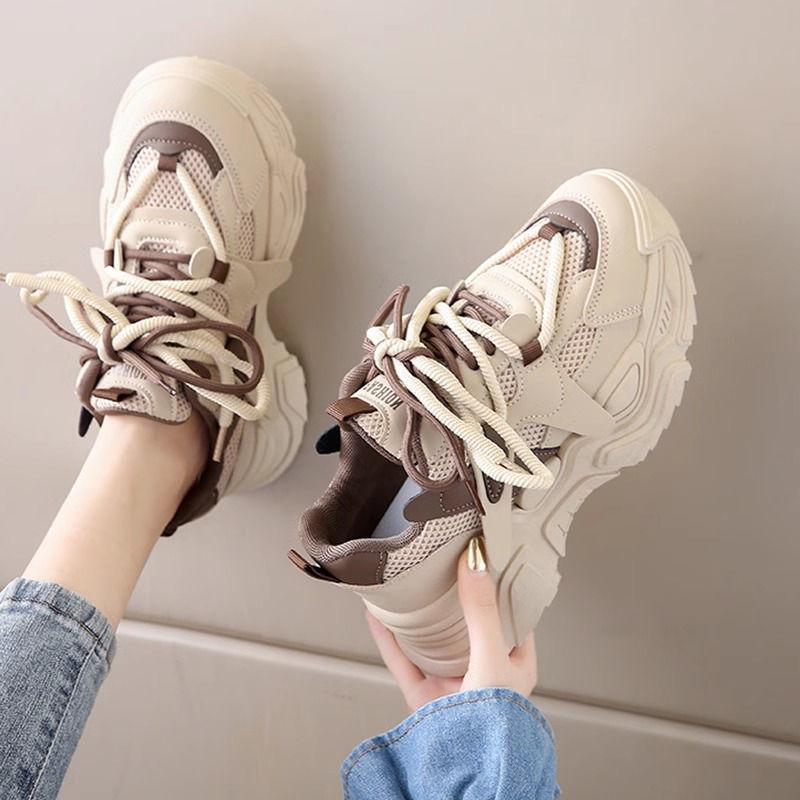 

Fashion Sports shoes 2025 spring/summer new mesh breathable thick sole height increasing casual sports new dad shoes 40 коричневый