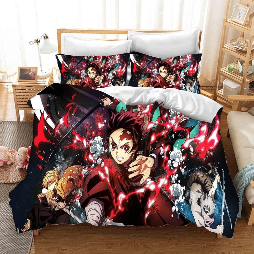 Cartoon Anime Bed Linen,Microfibre Bedding Sets, Children's Bed Linen with Zip Room Decor  Duvet Cover  for Teenagers  Adult