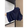 Navy Blue Shoulder Short Sleeved T-shirt for Women's Summer New Design, Pleated Waist Cinched Round Neck Slim Fit and Slimming Short Top