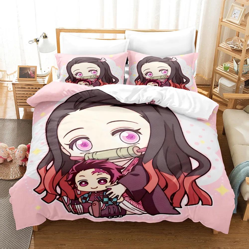 Hot Kamado Nezuko Bedding Sets Anime Demon Slayer Bedspread for Teens Girls Fashion Twin Single Queen King Full Size Duvet Cover