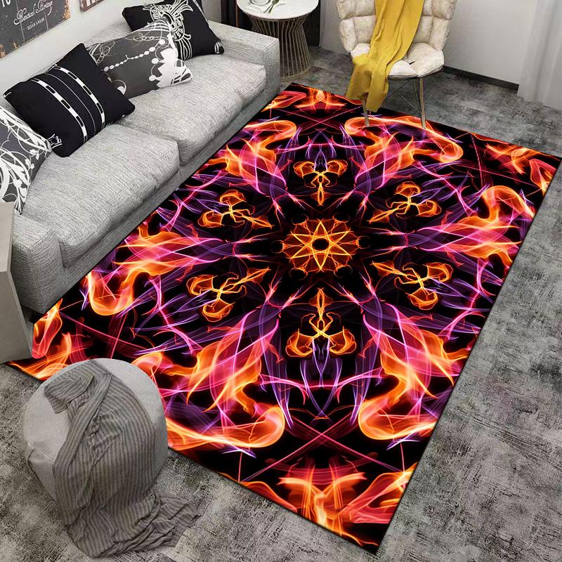 Colorful Abstract Flame Pattern Carpet with Symmetrical Design Suitable for use as an anti-slip for living room bedroom sofas