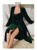 Fiyun Elegant Velvet Nightgown with Sexy Slit and Backless Design - European & American Style Home Set 651