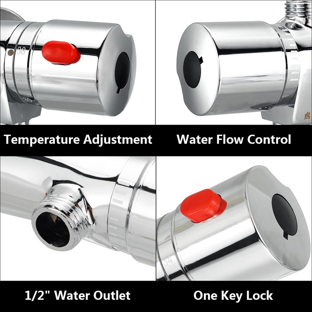 1 Set Rubinetti Miscelatori in Ottone Termostatici da Parete per Bagno, Fredda e Calda, Maniglie Doppie, Controllo Temperatura, Rubinetti per Vasca e Doccia