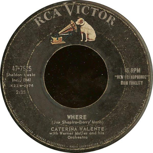 

7-дюймовая пластинка CATERINA VALENTE Where 477525 RCA Victor 1959 US Pop Б/у