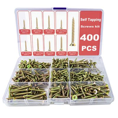 Color Zinc/nickel-plated/black 400pcs Cross Countersunk Head Self-tapping Screw Set Wood Screw Cross Flat Head Self-tapping Nail