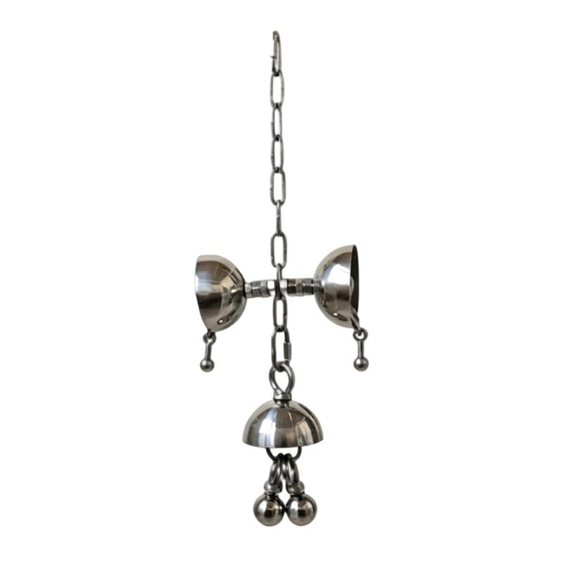Large Pet Bird Toy in 304 Metal, Hanging Cage Enrichment Toy with Moving Metal Cups and Link Chain Mount