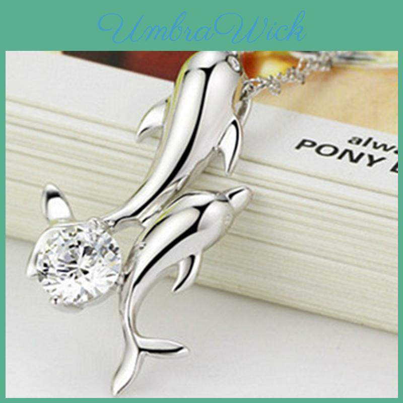 Graceful Double Dolphin Rhinestone Necklace With Classic And Timeless Design