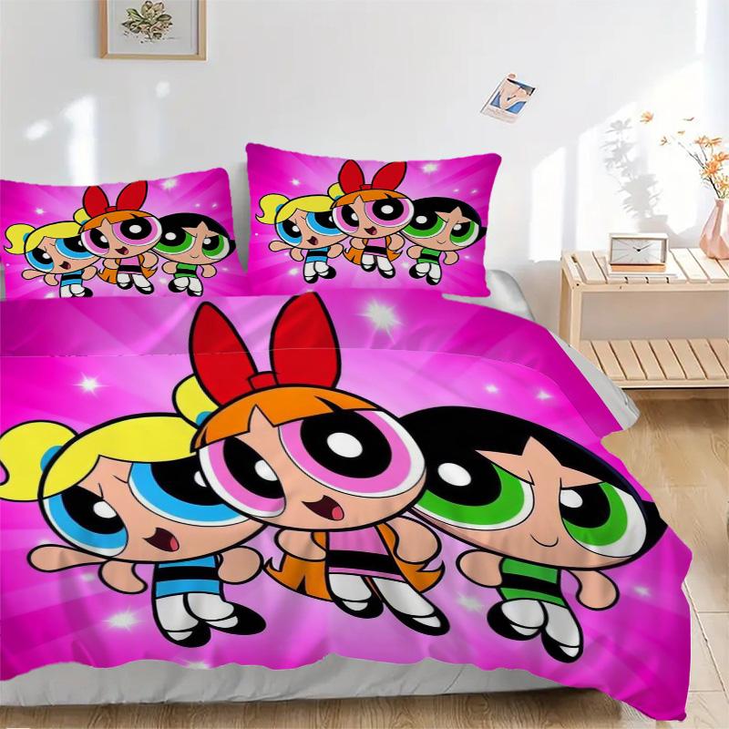 Powerpuff Girls Adventure Print 3Pcs Bedding Setduvet Cover With 2 Bedropillowcase Home Birthday Gift