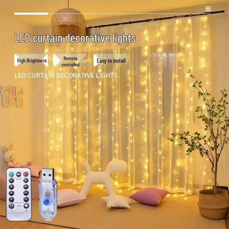 Remote-Control USB LED Curtain Lights - Copper Wire, Ideal for Live Broadcasts, Decorative Backdrops, Living Room Ambiance & Waterfall Effects.