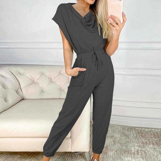 

Леди комбинезон сплошной цвет универсальный простой женский комбинезон на шнурке для повседневной носки