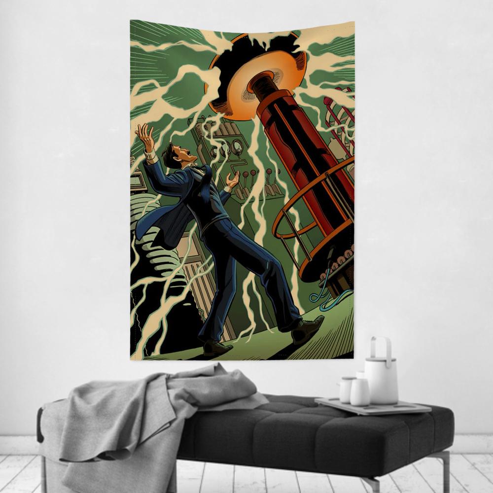 Retro Science Celebrities Nikola Tesla Tapestry Room Decor Wall Cloth Party Hanging Background Room Decor Baby Room