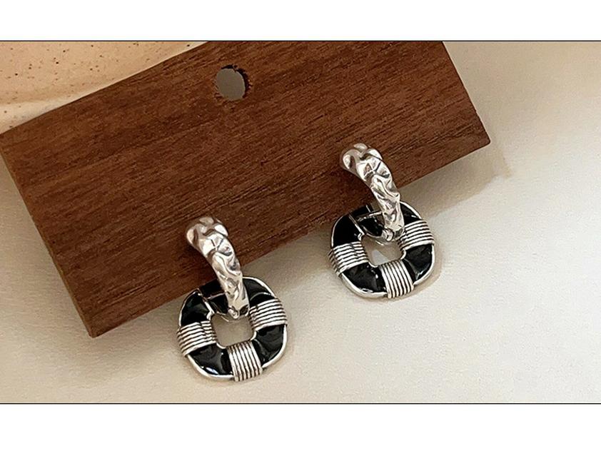 Yinruitai s925 Sterling Silver Black & White Checkered Enamel Double Pendant Ear Cuffs for Women - Light Luxury Niche Design