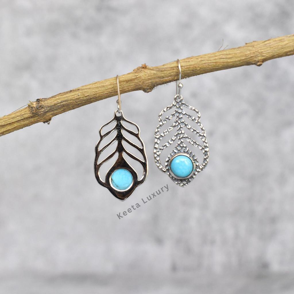 Genuine Blue Turquoise Oxidized Earrings Turquoise Dangle Earrings Sterling Silver Earrings for Women Bridesmaid Jewelry Unique Gift
