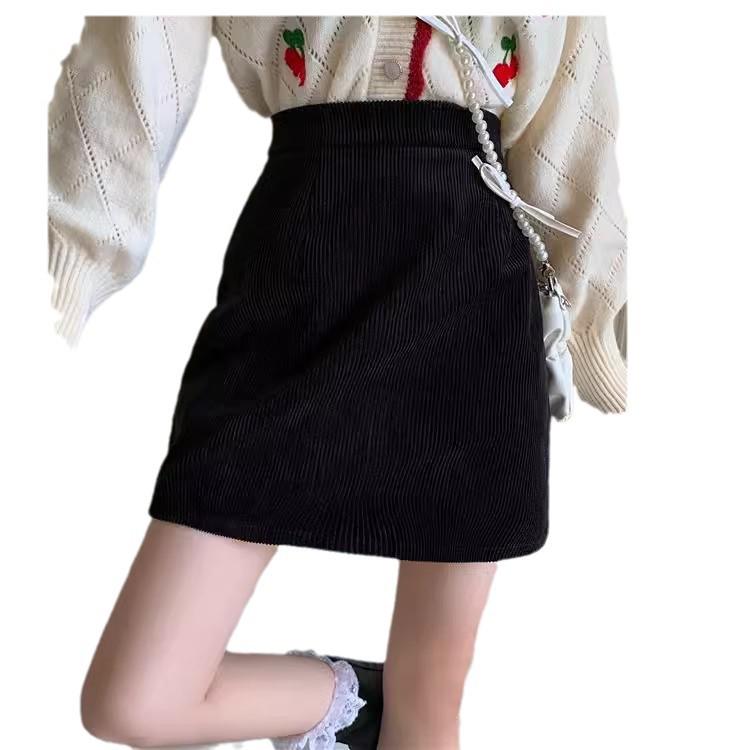 2024 Versatile Corduroy A-Line Midi Skirt - Petite Fit, Hip-Hugging, Anti-Exposure Design for Autumn/Winter