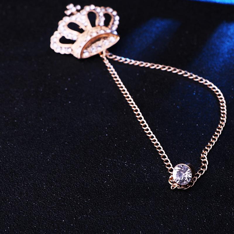 1Pc European and American Noble Crown Brooch Men's Classic Fringed Chain Full of Diamonds Corsage Suit Accessories