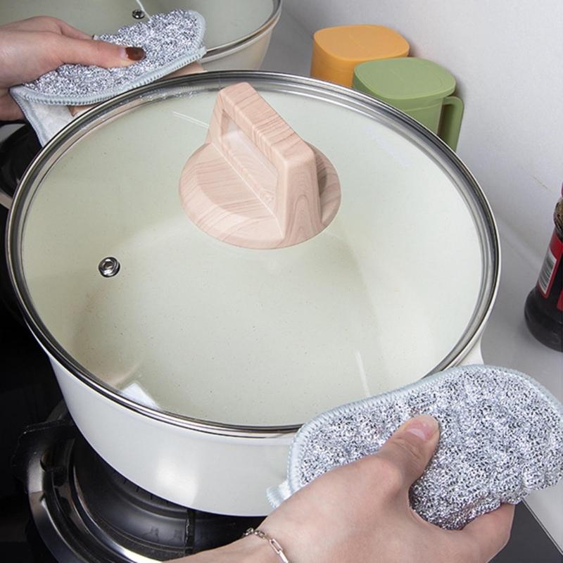 10PCS Reusable Dish Cleaning Cloth AntiScratch Oil Resistant Double Sided Scrubber for Kitchen Utensil Cookware