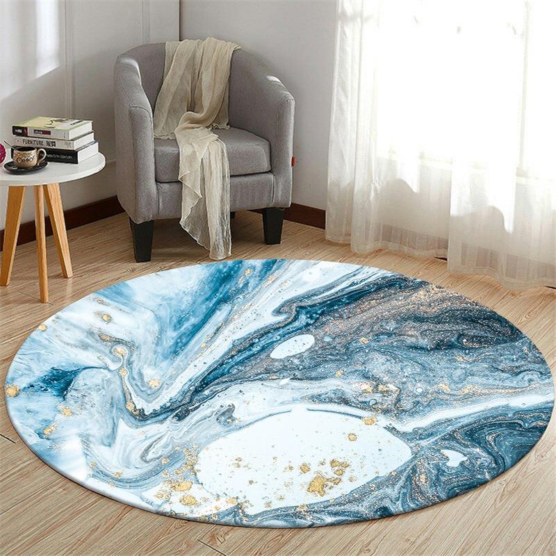 Round Area Rug Artistic Abstract Marble Geometric Landscape Print Carpet Soft Floor Mat For Living Room Bedroom Home Decor