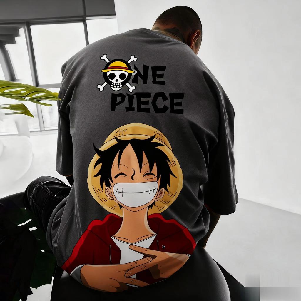 Bandai One Piece Luffy Print Shortsleeved Loose Mens and Womens Summer Commuting Breathable Sports Cotton Tshirt 2026