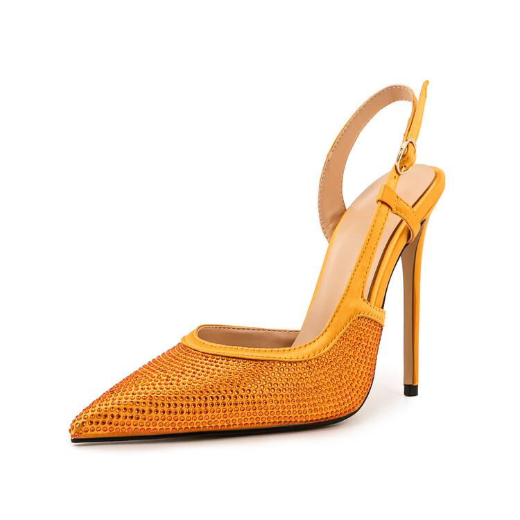 Fashion Fashion Show Water Diamond Orange High Heel Sandals Summer New Sexy Patent Leather Leopard Pattern Women's Singles Shoes 35-46