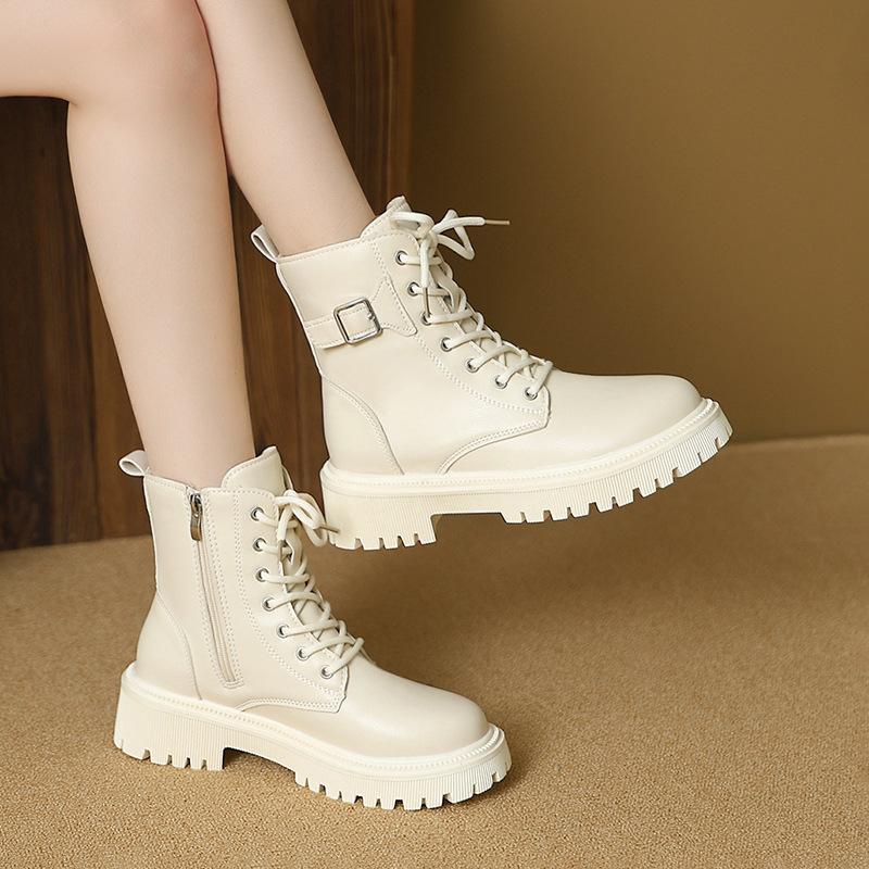 Women's Belt Buckle Soft Sole Winter Warm Fur One Snow Boots Padded Lined Ankle Boots Non-Slip Hiking Casual Sports Cotton Boots Martin Boots