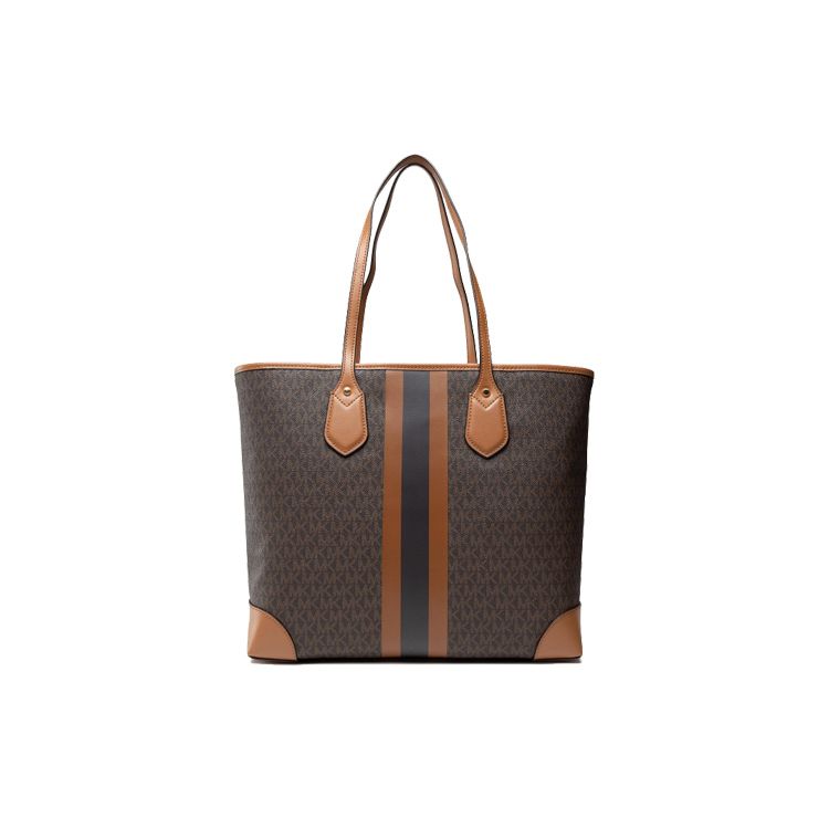 Michael Kors MK Eva Floral Logo Stripe Letter Color Block Open Tote Bag Women Tote Bags Acorn-Brown 30T9GV0T7B-BRN-ACORN