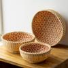 Kitchen Home Use Round Hand Woven Bamboo Storage Basket Rustic Foldable Basket for Fruit Snack Vegetable & Dirty Clothes Frame