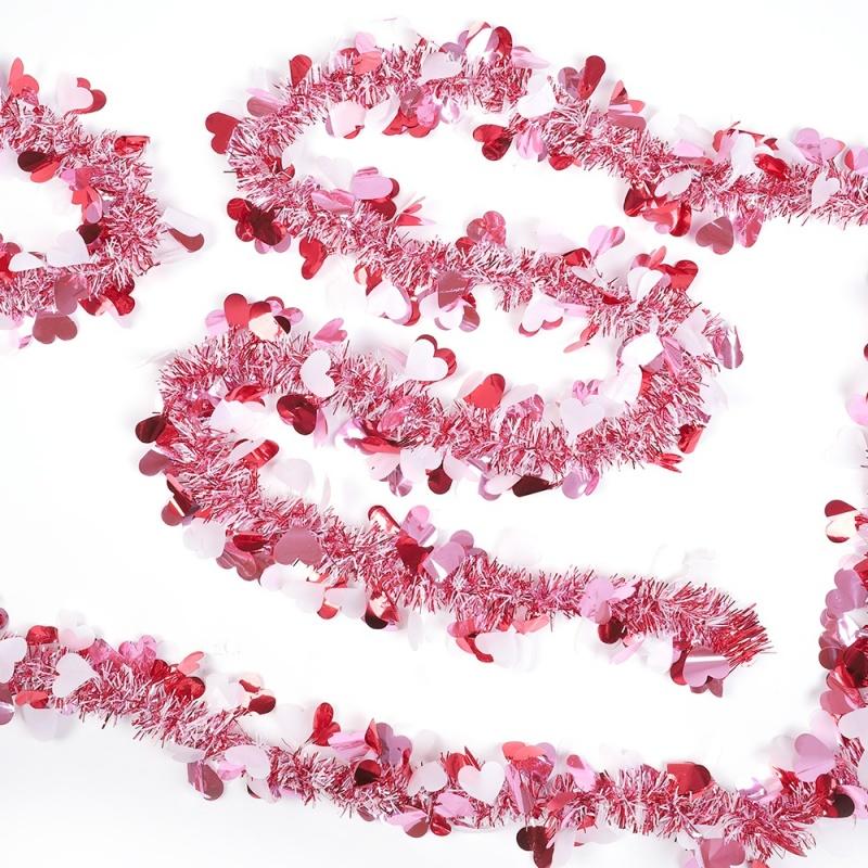 Valentine's Day 2m Artificial Sparkling Flower Wreath Metal Wire Flower Heart-Shaped Hanging Decoration DIY Party Wedding Decor