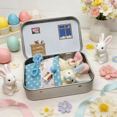 Klein Zakje Konijn in Doosje Mini Konijn Knuffel Paasmand Vulling Pluche Konijn Wonen in Een Doosje Schattig Paascadeau voor Kinderen Tieners Meisjes