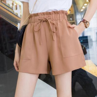 Freizeitshorts Damen, Sommer Neue High-Waist Weitbein Hosen, Koreanische Version der Tasche Locker Dünne Hundert Shorts Damen