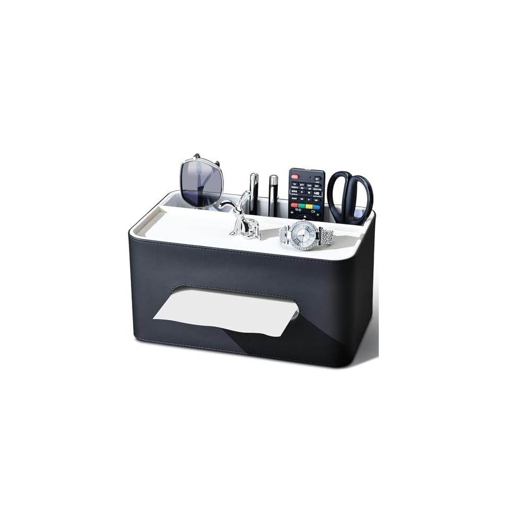 KINGFOM Tissue Case, Premium PU Leather, Desktop Storage Case, Remote Control Storage Box,