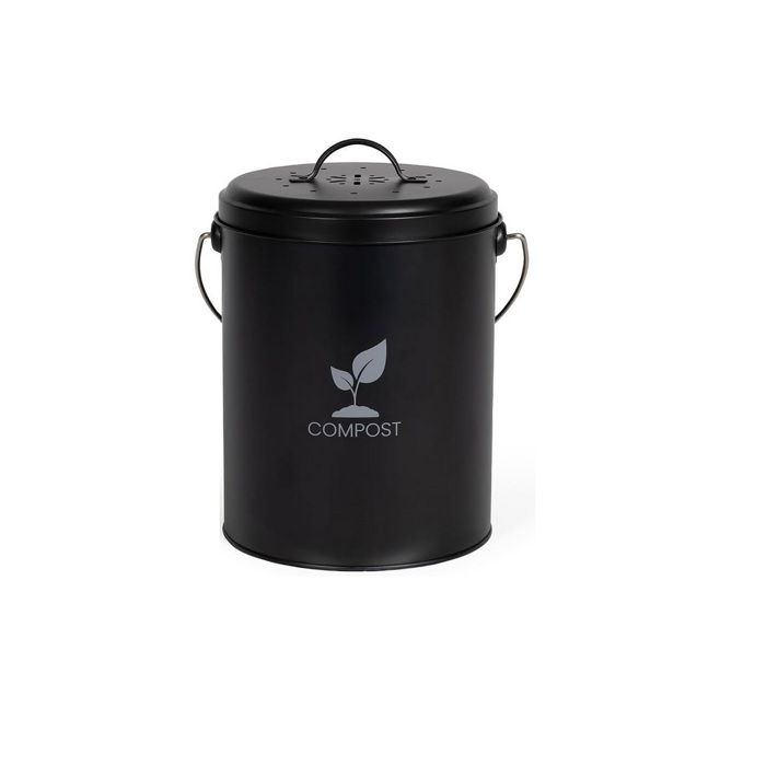 Seau à compost de cuisine - LIVOO - MES154N - 6 L - Ø18 cm - Hauteur 23 cm - Corps et couvercle en métal - Filtre charbon