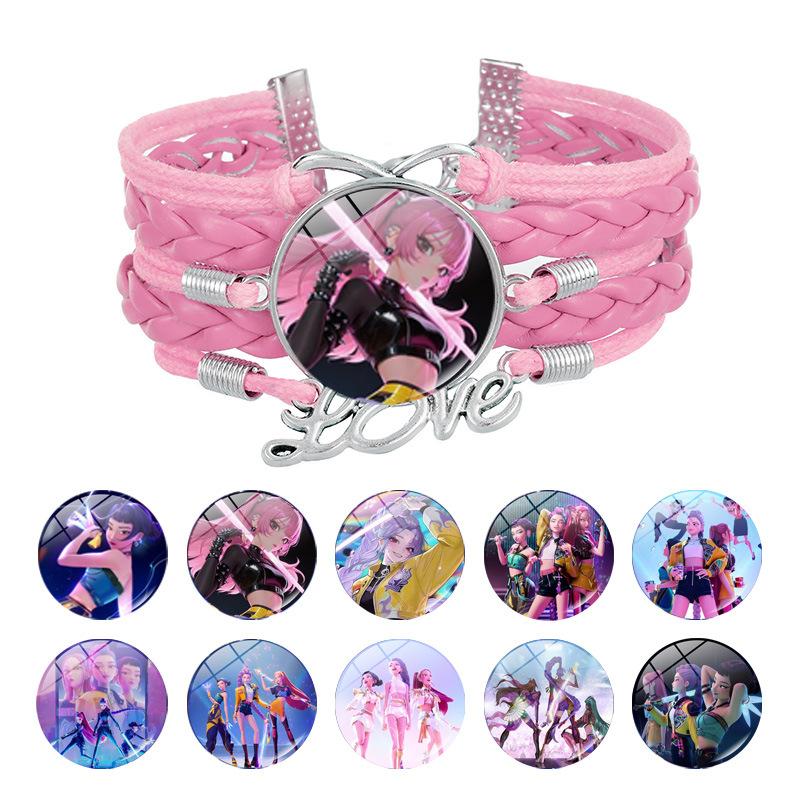 1Pc Demon Hunters KPOP Cartoon Time Gem Bracelet, Leather Braided Blue Multi Layer