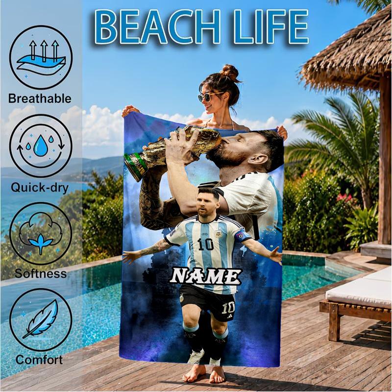 Custom Name Argentina's Victory Celebration Beach Towel Microfiber Beach Towel, Lightweight and Quick-Dry, for Summer Travel, Swimming Pool Gift