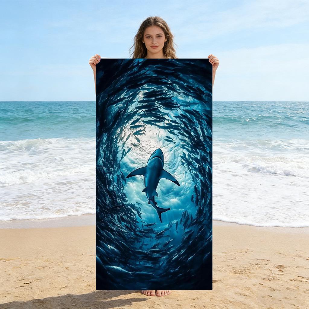 Shark Ocean Print Beach Towel Large Quick Dry Microfiber Bath Towel for Swimming Pool Gym Camping Summer Beach Essentials
