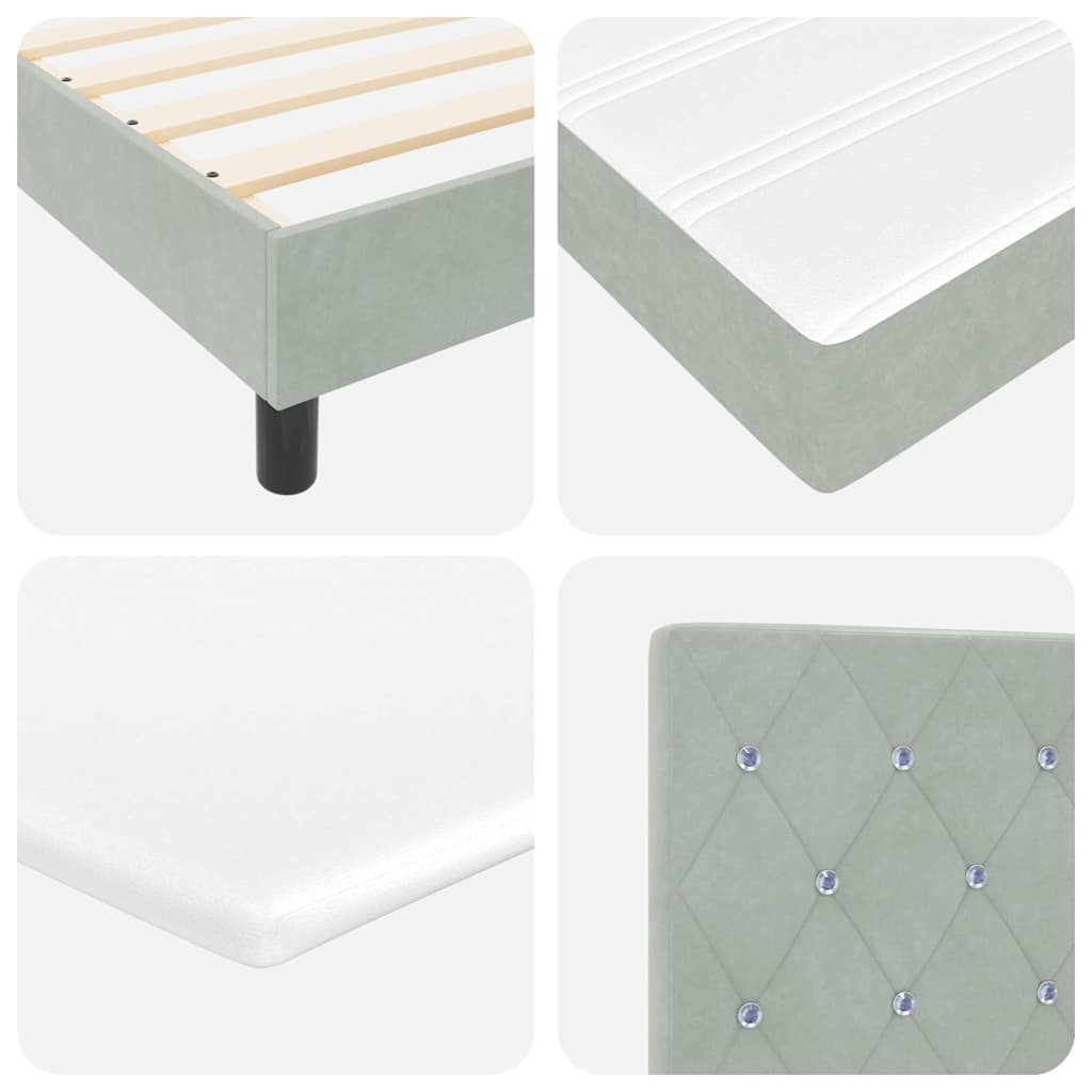 LED Box Spring Bed with Mattress Light Grey 140 x 200 cm Velvet